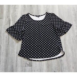 Green Envelope Black White Polka Dot Ruffle Sleeve Knit Blouse M